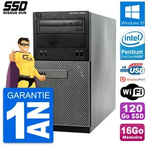 PC Tour Dell OptiPlex 3020 Intel G3220 RAM 16Go SSD 120Go Windows 10 W... pas cher