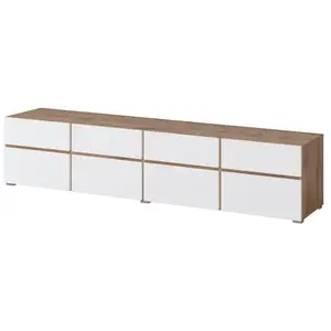 Meuble TV XL HAVANA   225 cm   4 portes abattantes et 4 tiroirs   Chêne et blanc   Design moderneVendu parcdiscount