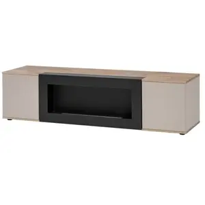 MEUBLORAMA Meuble TV ERINA avec cheminée bio-éthanol intégrée Chêne ...Vendu parcdiscount