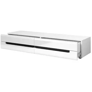 PRICE FACTORY Meuble TV 180cm Collection LUCIA. 2 tiroirs, coloris blanc, façades brillantes. Style design. 50 BlancVendu parcdiscount