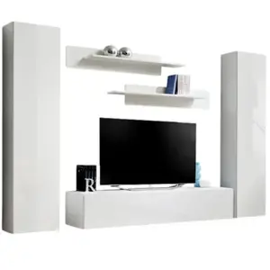 MEUBLORAMA Meuble TV FLY A1 design coloris blanc brillant. Meuble susp... pas cher