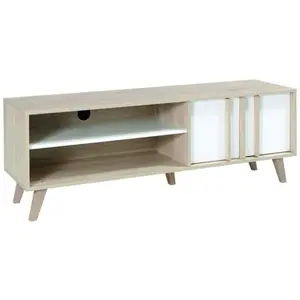 Meublorama PRICE FACTORY Meuble TV - HIFI de type scandinave de la collection MALMO. Coloris blanc mat + sonoma. 150x50x40 Blanc pas cher