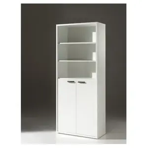 PRICE FACTORY Bibliothèque de Bureau - Meuble 2 Portes et étagères coloris blanc mat | Collection SOON | MeubloramaVendu parcdiscount