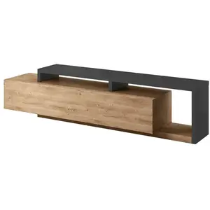 PRICE FACTORY Meuble TV 220cm collection BERGAME. Coloris chêne et gris anthracite. 219x52x35 GrisVendu parcdiscount