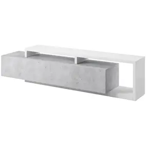 PRICE FACTORY Meuble TV 220cm collection BERGAME. Coloris blanc et gris béton. 220x52x35 GrisVendu parcdiscount