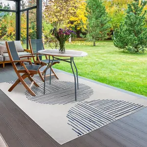 DEZENCO Tapis extérieur, kilim reversible EX1 ORIR 120x170 crème et bleu pas cher