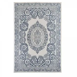 DEZENCO Tapis extérieur, kilim reversible EX1 NEIROL 120x170 blanc et bleu pas cher
