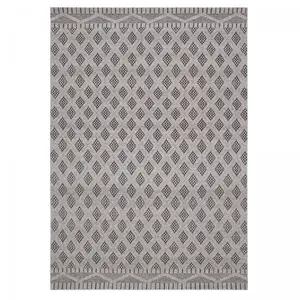 Tapis kilim 160x230 rectangle fait main en PET crème motif géométrique pas cher