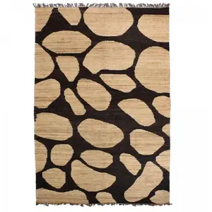 UNAMOURDETAPIS Tapis jute fait main 200x300 beige et noir motif rond duskia