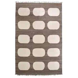 tapis salon 160x230 fait main en laine beige et marron rectangle motif...Vendu parcdiscount