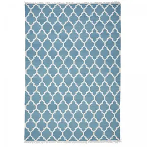 Tapis kilim 200x290 rectangle fait main en laine turquoise motif scandinave