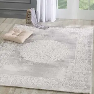 UNAMOURDETAPIS Tapis oriental 80x150 gris clair rectangle motif ancestral balrod