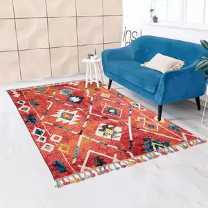 UNAMOURDETAPIS Tapis berbère motifs tribaux 200x290 bleu et jaune berbal bVendu parcdiscount