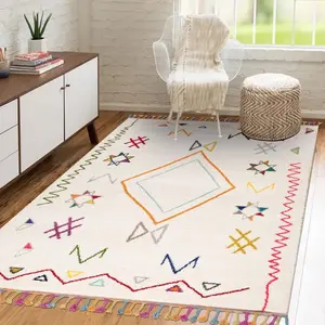 JADOREL Tapis berbère motif ethnic 200x290 crème jadidaVendu parcdiscount