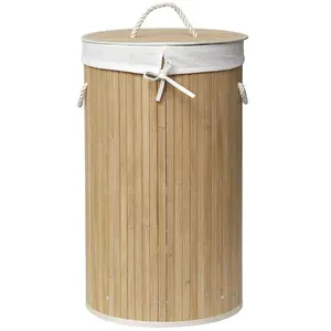 Panier à linge pliable avec couvercle en Bambou et Tissu Lin H 60 cm - TENDANCE pas cher