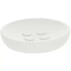 Porte savon polyresine rond striee - blanc Tendance pas cher