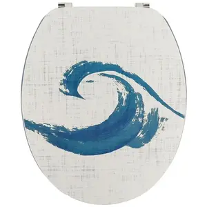 Abattant wc mdf 18 pouces couvercle design imprime vague assise imprime bleu attaches acier inoxydable - manureva - Tendance pas cher