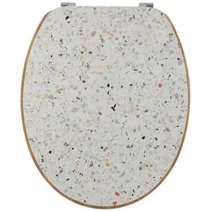 Tendance - abattant wc mdf 18 pouces couvercle design imprimee et assise facon bambou attaches acier inoxydable - terrazzo pas cher