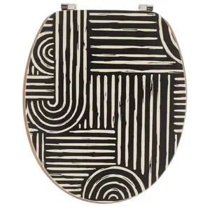 TENDANCE Abattant WC en Bois déco Ethnic Vibes Noir et Blanc avec Kit fixation ... pas cher