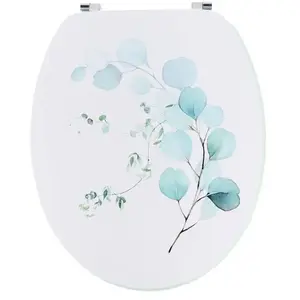 ABATTANT WC MDF 18 POUCES COUVERCLE DESIGN IMPRIMEE ATTACHES ACIER INOXYDABLE - AQUARELLE - Tendance - Bleu pas cher