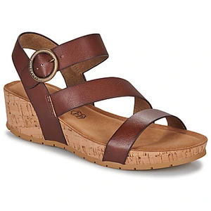 Nu-pieds femme en cuir marron CHATTAWAK Lilou à talon compensé et boucle à ardillon pas cher