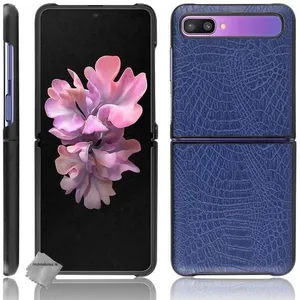 Comparateur de prix : HTDMOBILES Coque rigide simili cuir crocodile pour Samsung Galaxy Z Flip / Z Flip 5G - BLEU FONCE