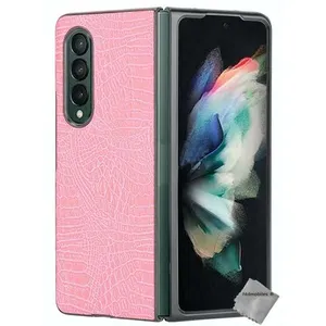 HTDMOBILES Coque rigide simili cuir crocodile pour Samsung Galaxy Z Fold 3 5G - ROSE pas cher