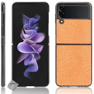 HTDMOBILES Coque rigide simili cuir crocodile pour Samsung Galaxy Z Flip 3 5G - ORANGE pas cher