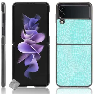 Comparateur de prix : HTDMOBILES Coque rigide simili cuir crocodile pour Samsung Galaxy Z Flip 3 5G - BLEU CLAIR