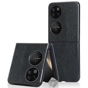 HTDMOBILES Coque rigide simili cuir crocodile pour Huawei P50 Pocket - NOIR