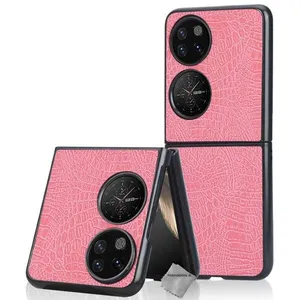 HTDMOBILES Coque rigide simili cuir crocodile pour Huawei P50 Pocket - ROSE pas cher
