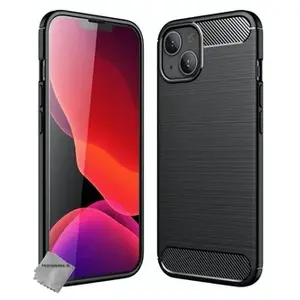 Coque pour Apple iPhone 13 / 14 - housse etui silicone gel carbone + film ecran - NOIR - htdmobiles pas cher