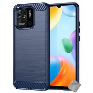 Coque pour Xiaomi Redmi 10C - housse etui silicone gel carbone + film ecran - BLEU FONCE - htdmobiles pas cher