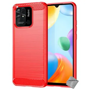 Coque pour Xiaomi Redmi 10C - housse etui silicone gel carbone + film ecran - ROUGE - htdmobiles pas cher