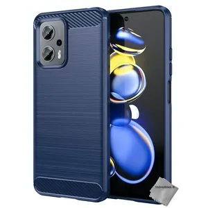 Coque pour Xiaomi Poco X4 GT 5G - housse etui silicone gel carbone + verre trempe - BLEU FONCE - htdmobiles pas cher