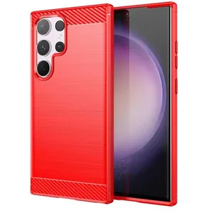 Coque pour Samsung Galaxy S24 Ultra 5G - housse etui silicone gel carbone + verre trempe - ROUGE - htdmobiles pas cher