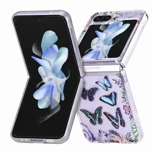 Coque pour Samsung Galaxy Z Flip 5 5G - housse etui silicone gel fine 360 integrale (avant et arriere) - PAPILLON BLEU pas cher