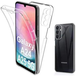 Coque pour Samsung Galaxy A24 4G / A25 4G / 5G - housse etui silicone gel 360 integrale + verre trempe - TRANSPARENT - htdmobiles pas cher