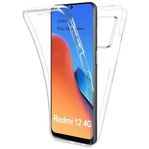 Coque pour Xiaomi Redmi 12 4G - housse etui silicone gel 360 integrale + film ecran - TRANSPARENT - htdmobiles
