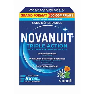 Novanuit triple action Sommeil mélatonine   Réveils nocturnes - 60 comprimés pas cher