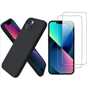Coque Pour iPhone 13 Silicone Noir + 2 Verres Trempes Little Boutik®