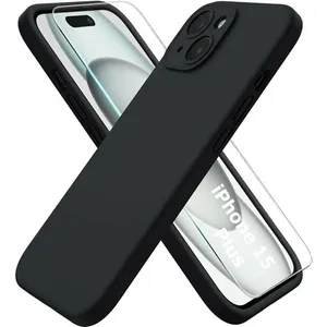 Coque Pour iPhone 15 Plus Silicone Noir + Verre Trempe Little Boutik® pas cher