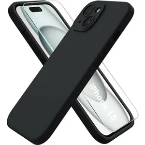 Coque Pour iPhone 15 Silicone Noir + Verre Trempe Little Boutik® pas cher