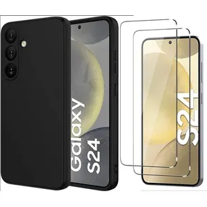 Coque Pour Samsung Galaxy S24 Silicone Noir + 2 Verres Trempes Little Boutik© pas cher