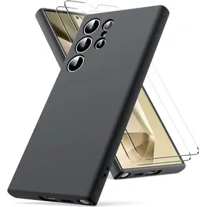 Coque Pour Samsung Galaxy S24 Ultra Silicone Noir + 2 Verres Trempes Little Boutik© pas cher
