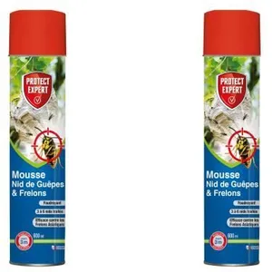 PROTECT EXPERT Lot de 2 Mousses Anti Nid & Anti-Guêpes & Frelons - 2x600 ml - Mousse Action Choc Et Foudroyante - Fabriqué en FranceVendu parcdiscount