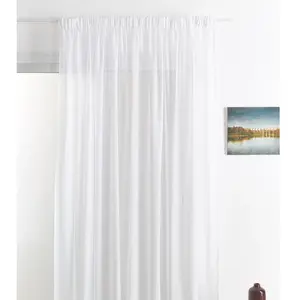 Comparateur de prix : HomeMaison.com Rideau voilage poly-lin bas plombé Blanc 240x240 cm