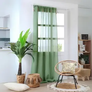 Voilage bohème à pompons en jute Vert clair 140x260 cm pas cher