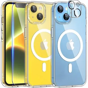 Coque pour iPhone 14 - Massilia Tech - Transparente - 2 vitres en verre trempé - Protège caméra