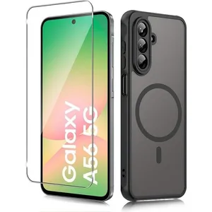 Coque pour samsung Galaxy A56 5G + 2 vitres verre trempé hybride noir mat xl pas cher